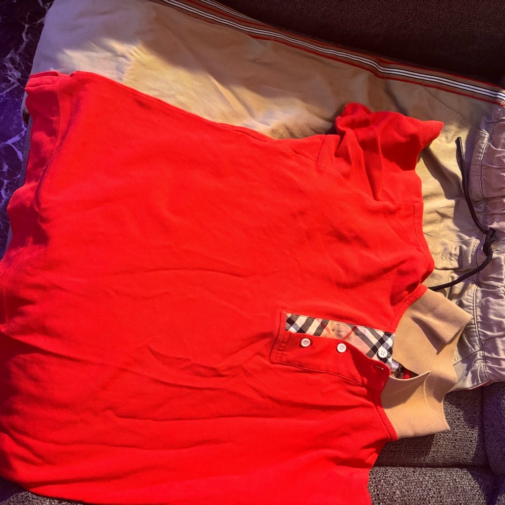 Burberry Red Polo Shirt with Tan Accents